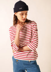 GALATHEE II Breton Striped Top  (ECRU / MAROON)