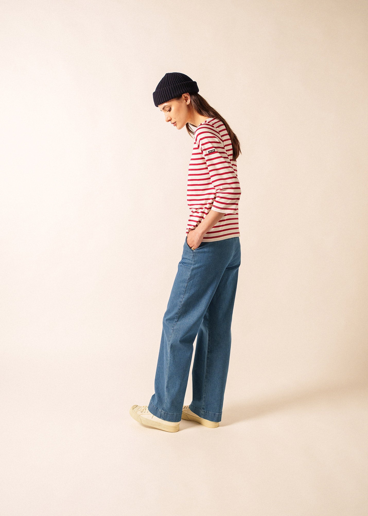GALATHEE II Breton Striped Top  (ECRU / MAROON)