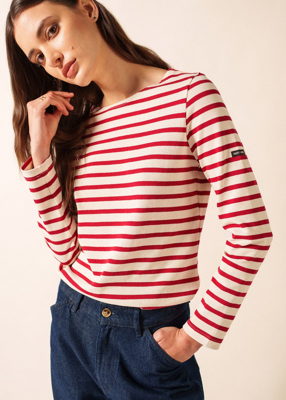 MERIDAME II Breton Shirt (ECRU / MAROON)