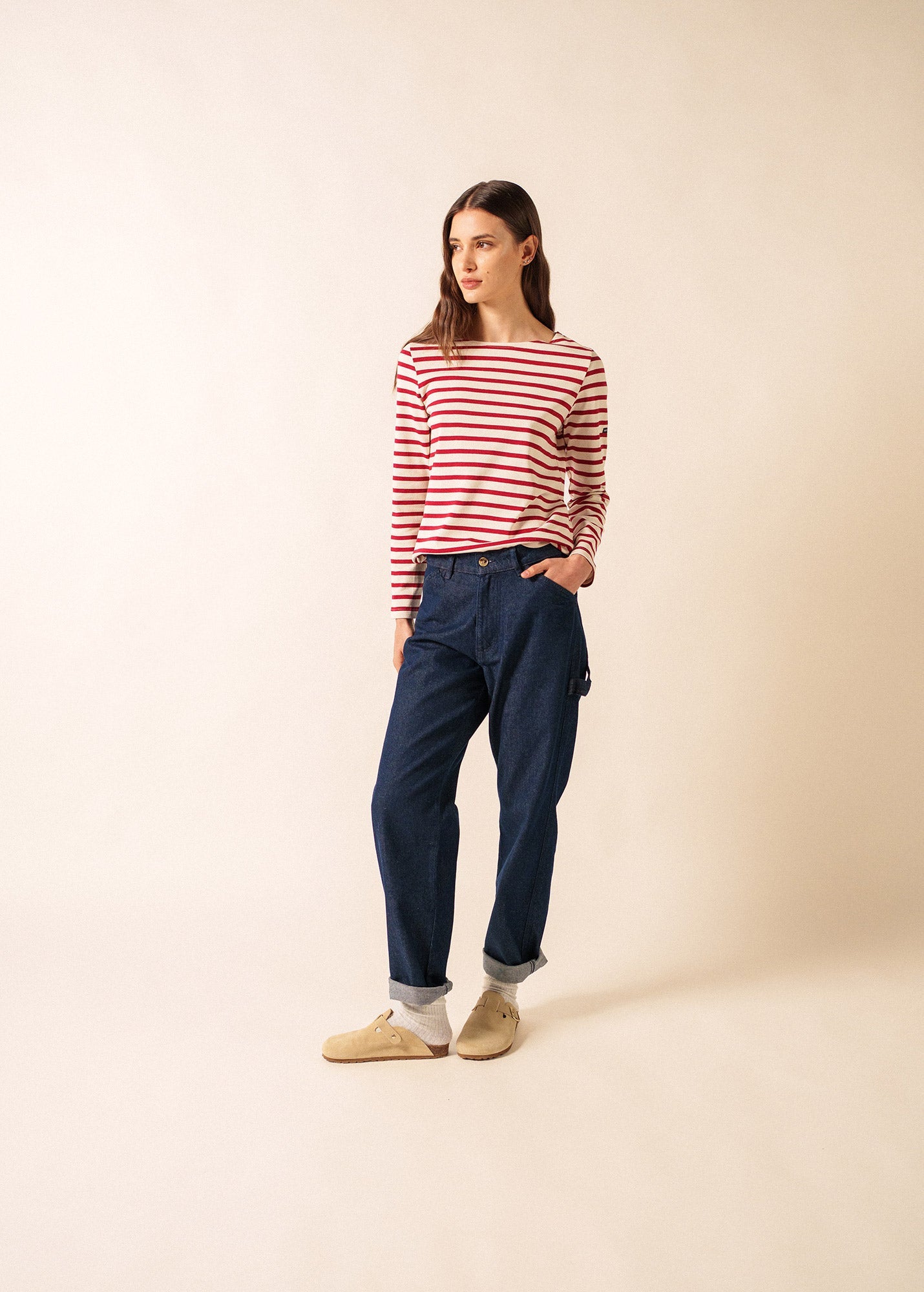 MERIDAME II Breton Shirt (ECRU / MAROON)