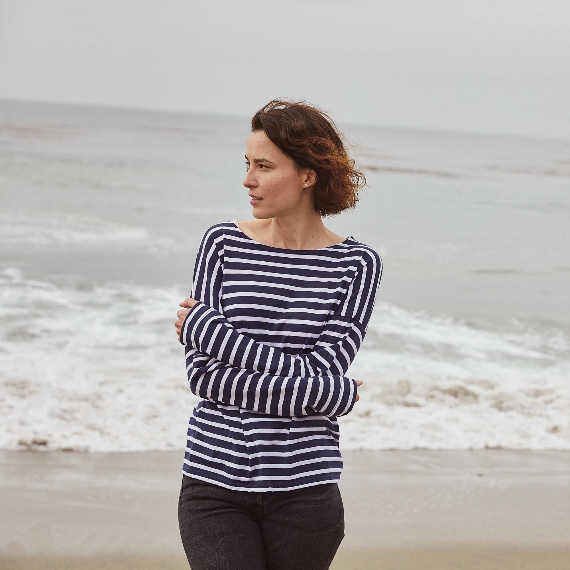MINQUIERS DROP II Drop-Shoulder Breton Shirt (NAVY / WHITE)