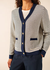 ISTRES Textured Knit Cardigan (IVORY / NAVY)
