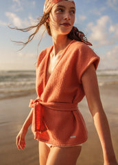 LANDEMER Boiled Wool Sleeveless Kimono Jacket (CLAY)