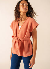 LANDEMER Boiled Wool Sleeveless Kimono Jacket (CLAY)