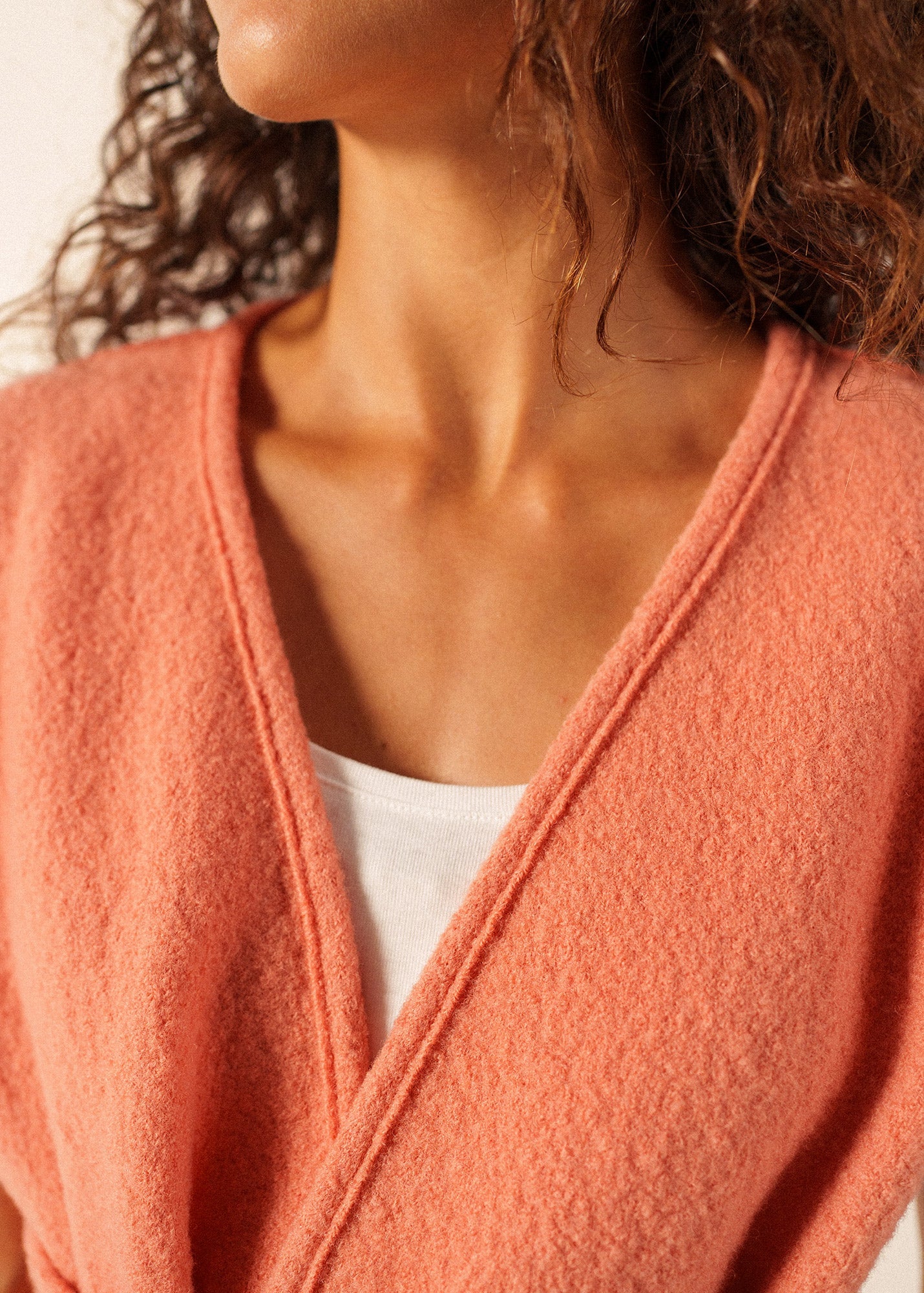LANDEMER Boiled Wool Sleeveless Kimono Jacket (CLAY)