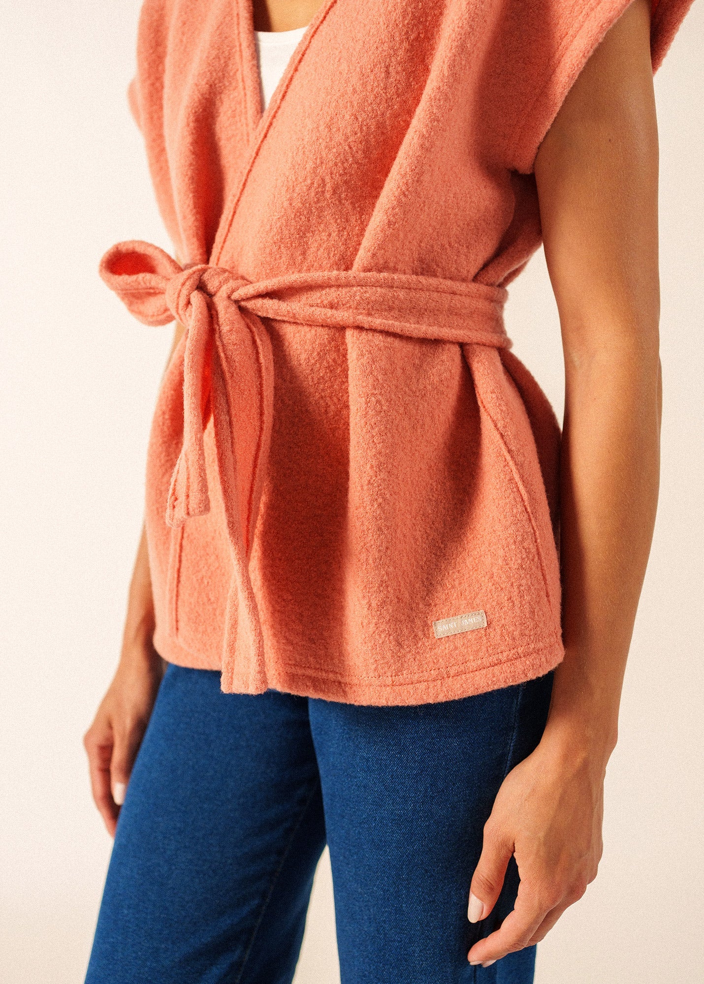 LANDEMER Boiled Wool Sleeveless Kimono Jacket (CLAY)
