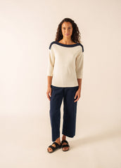 LATSIA boatneck Tee x Isabelle Ballu (ECRU / NAVY)