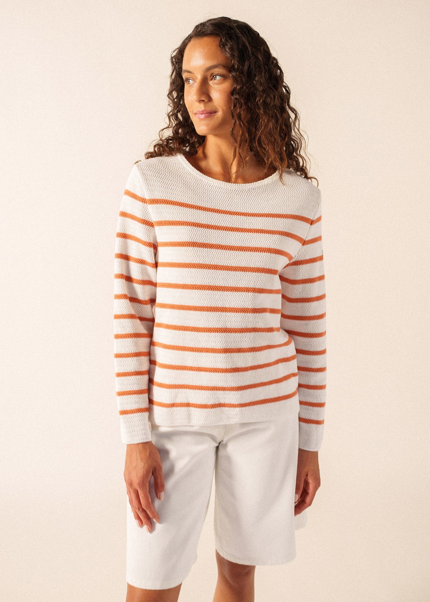 MARTIGUES Open-Knit Striped Sweater  (WHITE / CLAY)