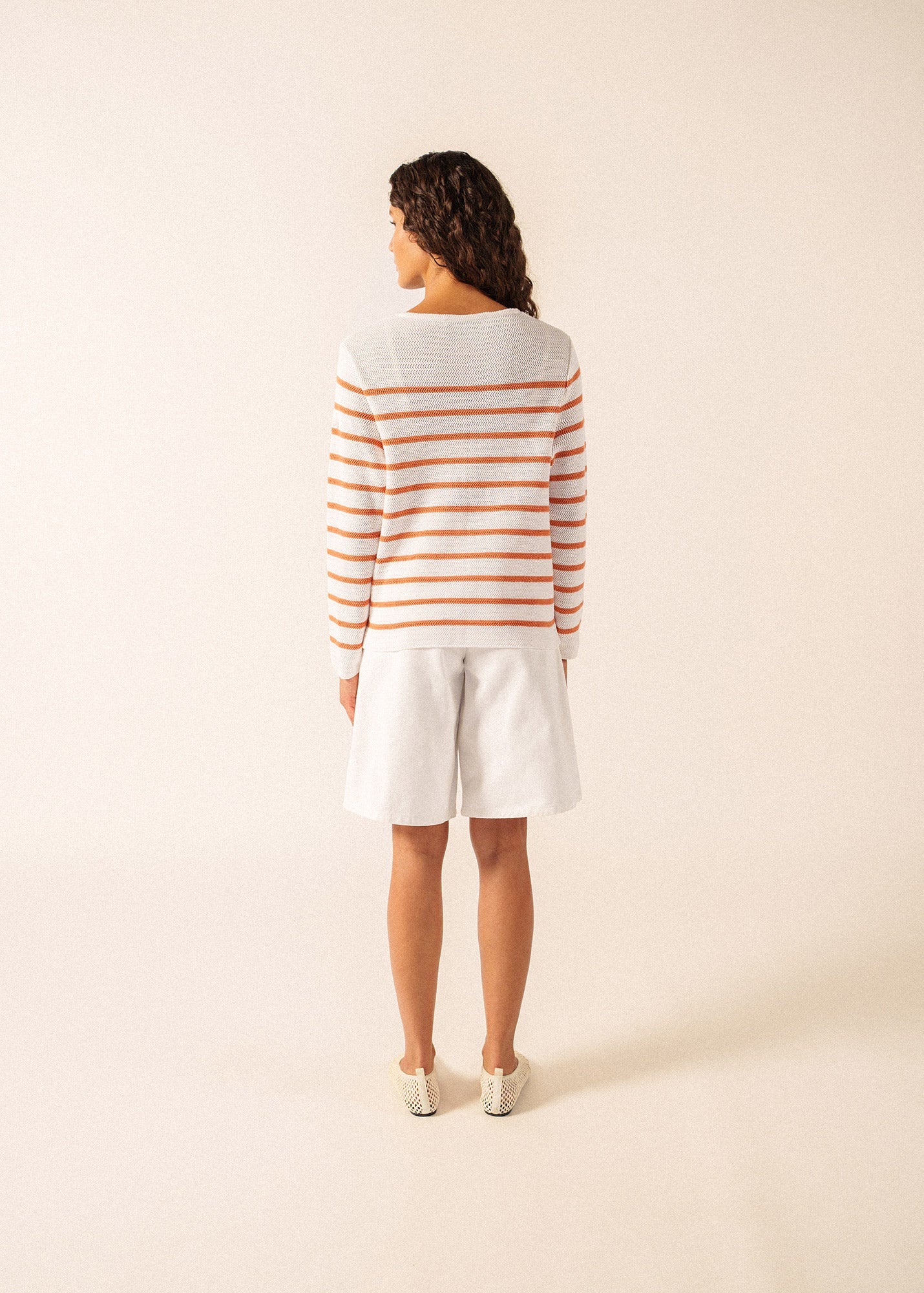 MARTIGUES Open-Knit Striped Sweater  (WHITE / CLAY)