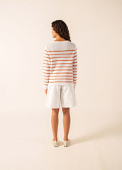 MARTIGUES Open-Knit Striped Sweater  (WHITE / CLAY)