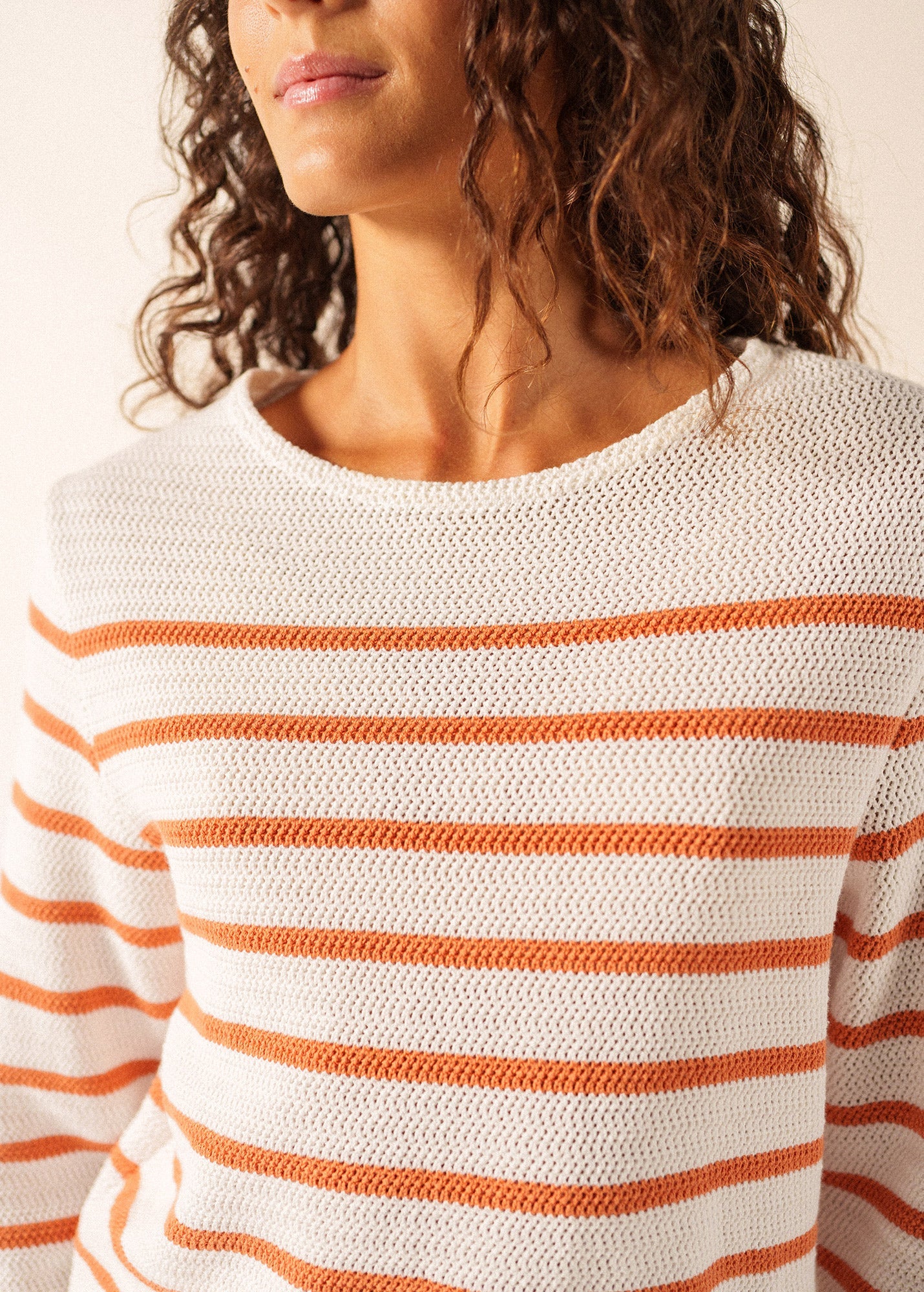MARTIGUES Open-Knit Striped Sweater  (WHITE / CLAY)