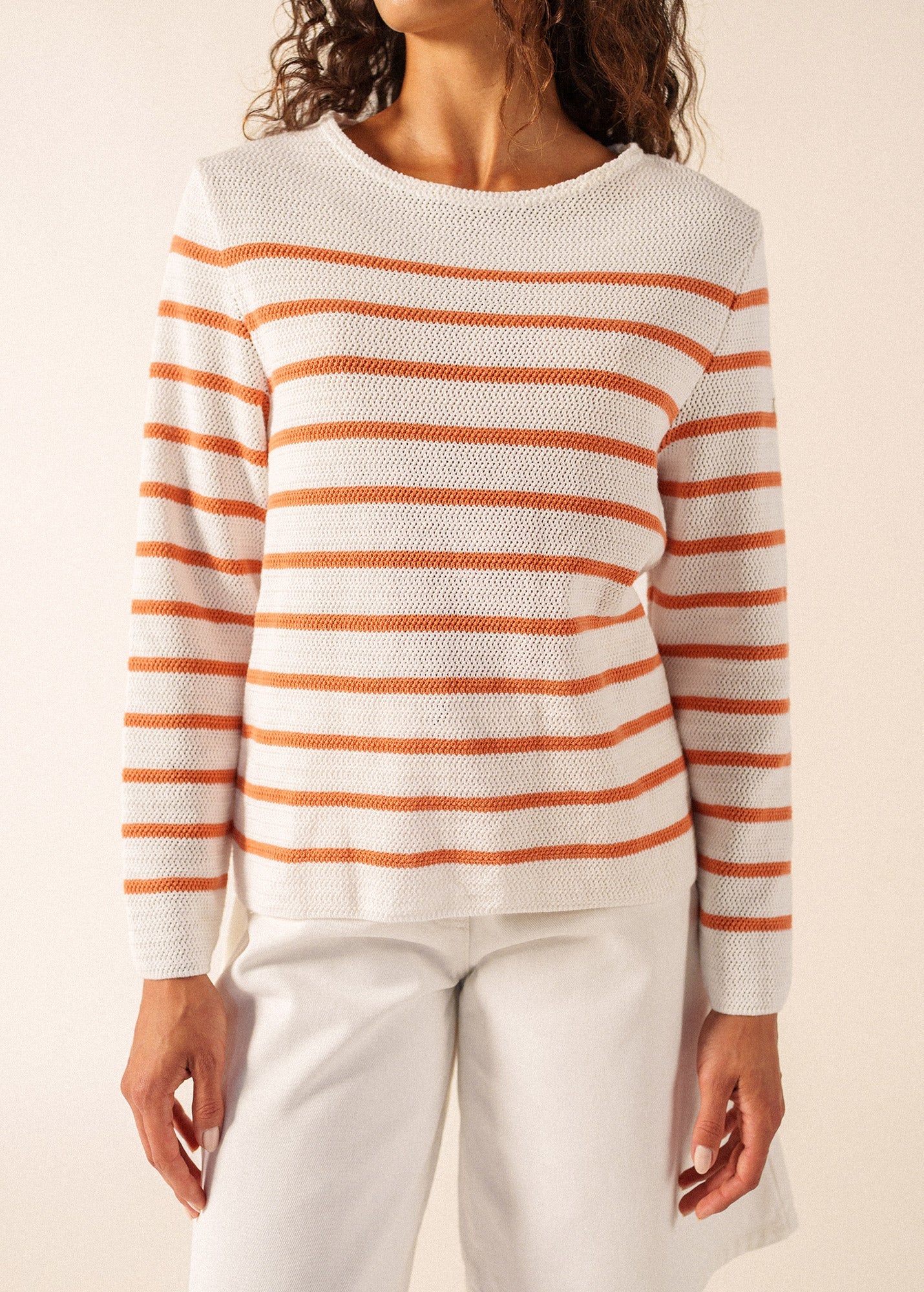 MARTIGUES Open-Knit Striped Sweater  (WHITE / CLAY)