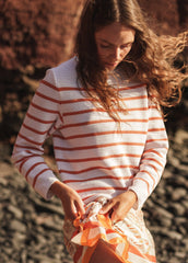 MARTIGUES Open-Knit Striped Sweater  (WHITE / CLAY)