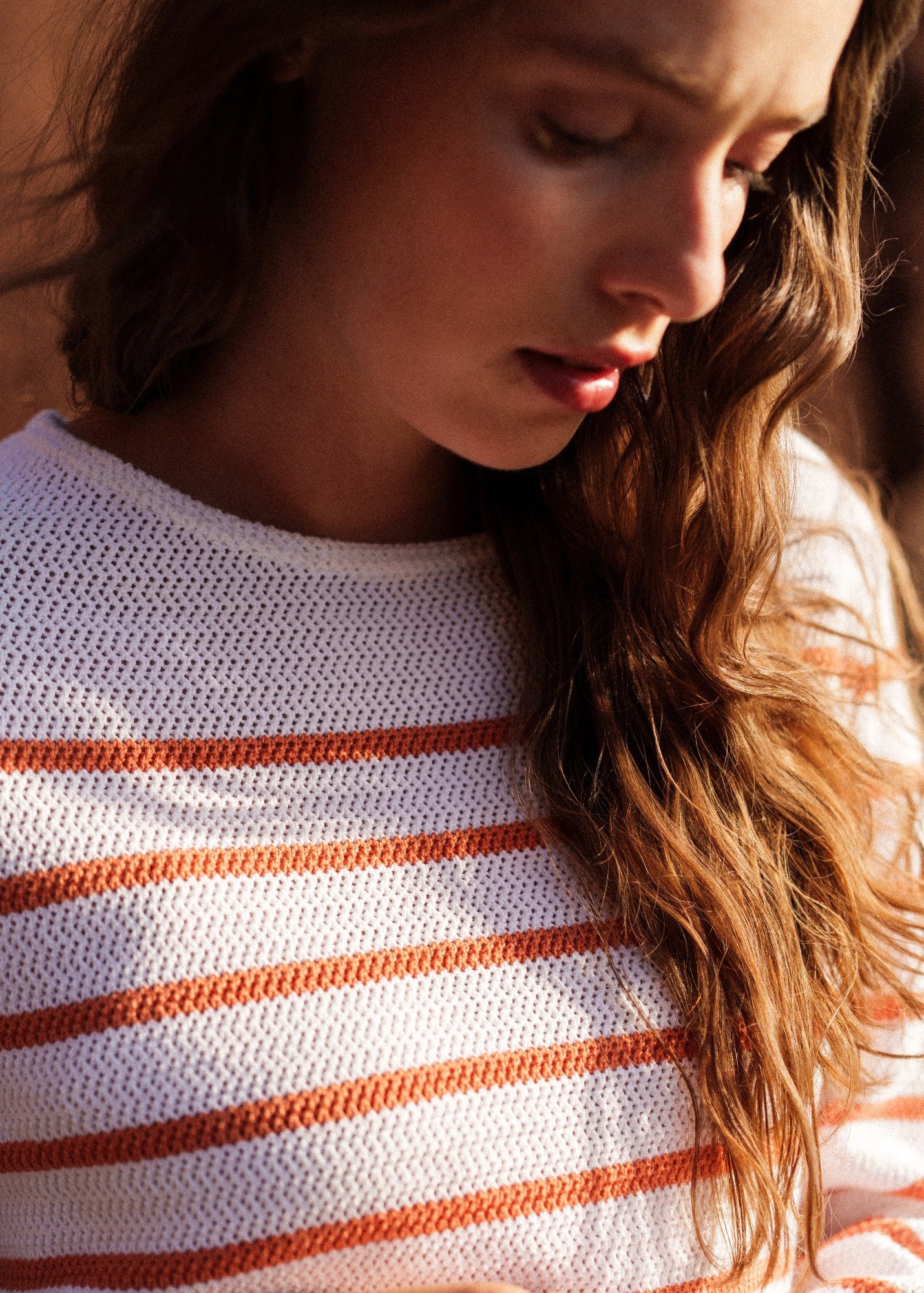 MARTIGUES Open-Knit Striped Sweater  (WHITE / CLAY)