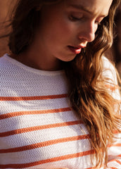 MARTIGUES Open-Knit Striped Sweater  (WHITE / CLAY)