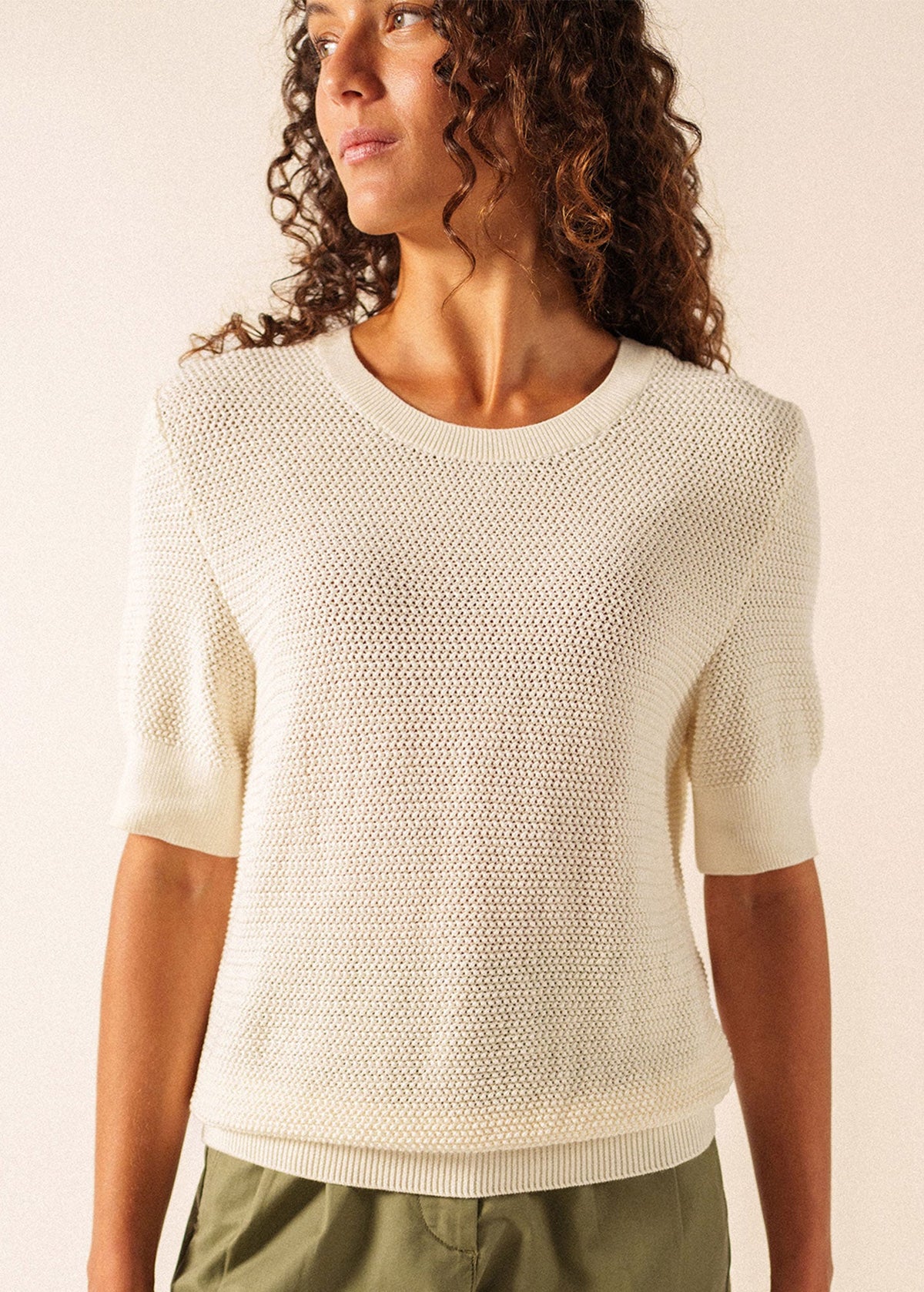 PROVENCE Openwork Cotton & Wool Sweater (IVORY)