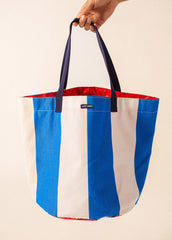 Play Reversible upcycled tote bag (BLUE / WHITE / RED)