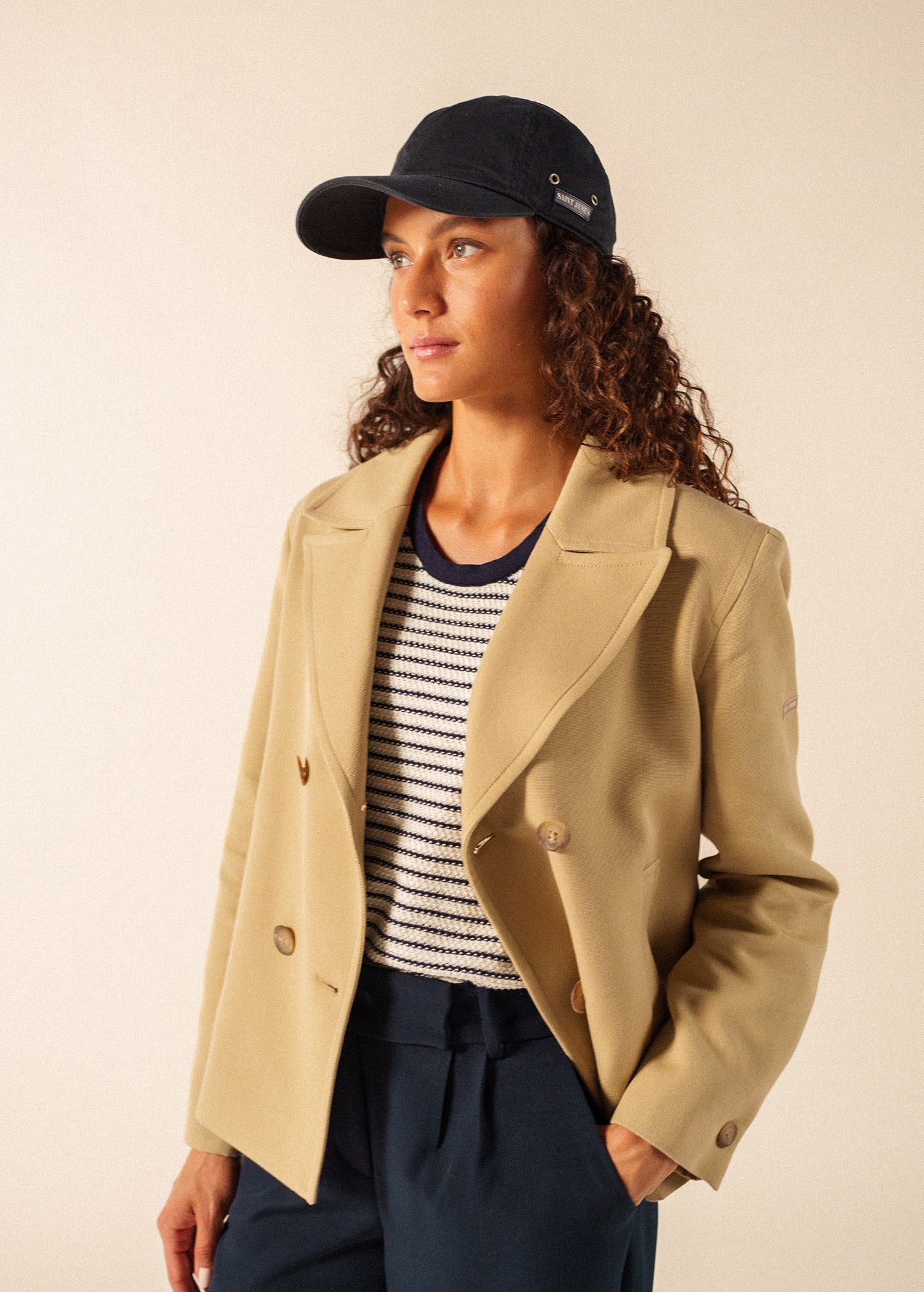 ST CATHY Cotton Canvas Peacoat (BEIGE)