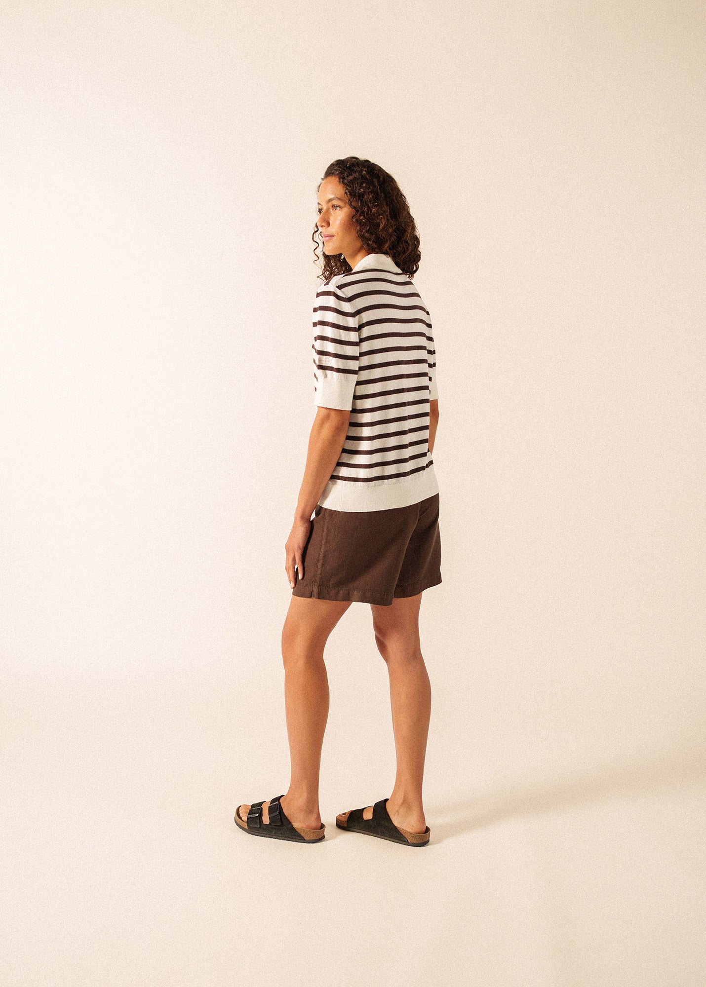 COIMBRA Striped Cotton & Cashmere Polo Sweater (IVORY / CHOCOLATE)
