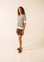 COIMBRA Striped Cotton & Cashmere Polo Sweater (IVORY / CHOCOLATE)