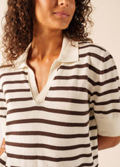 COIMBRA Striped Cotton & Cashmere Polo Sweater (IVORY / CHOCOLATE)