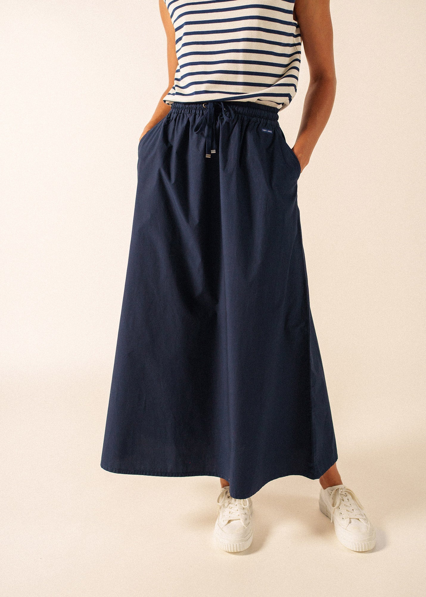 ALBANE Cotton Drawstring Skirt (NAVY)
