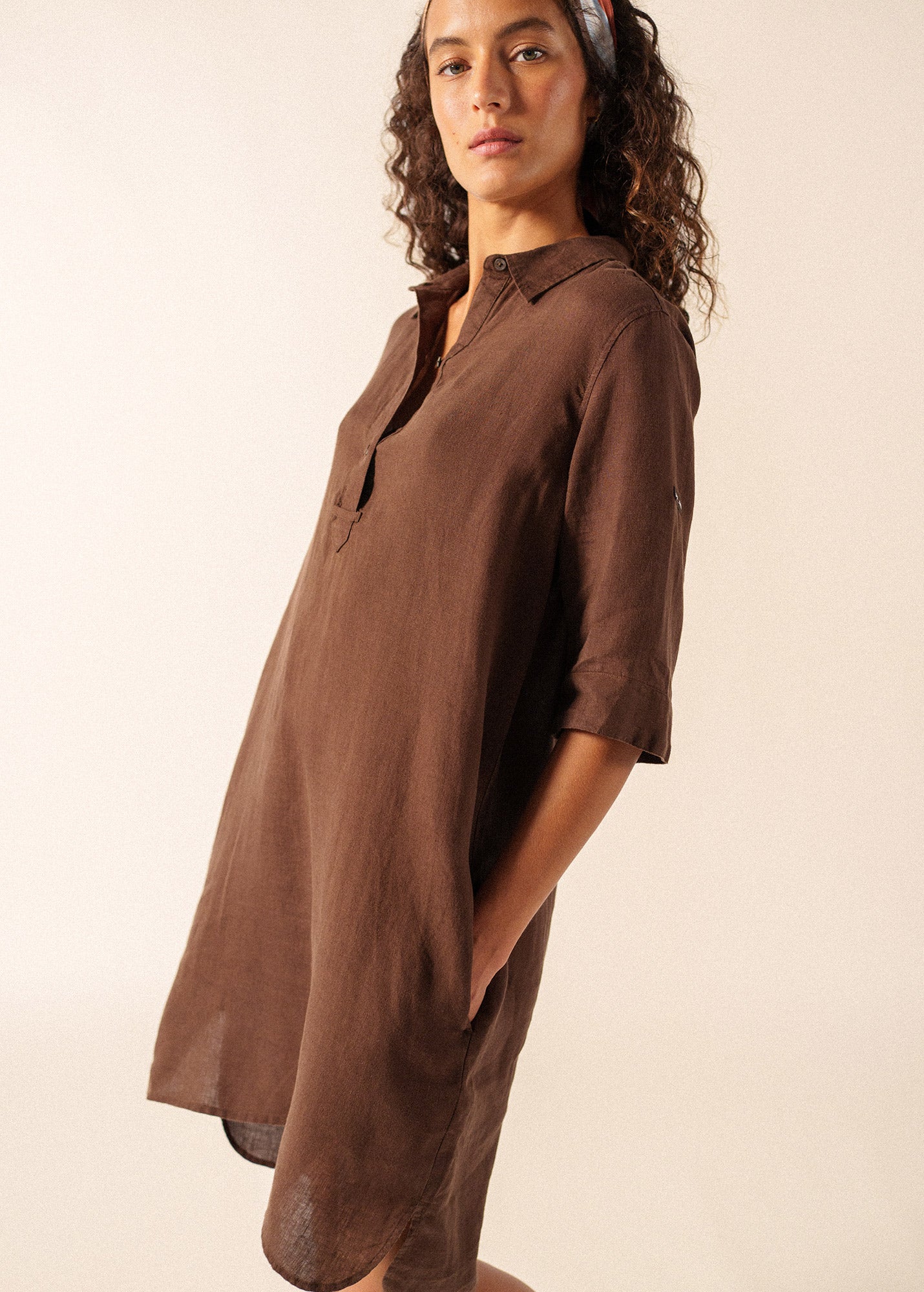 LEONIE Linen Shirt Dress (CHOCOLATE)