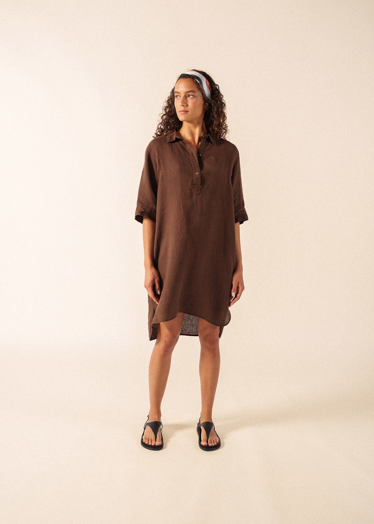 LEONIE Linen Shirt Dress (CHOCOLATE)