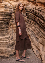 CHLOE Linen Wide-Leg Pants (CHOCOLATE)