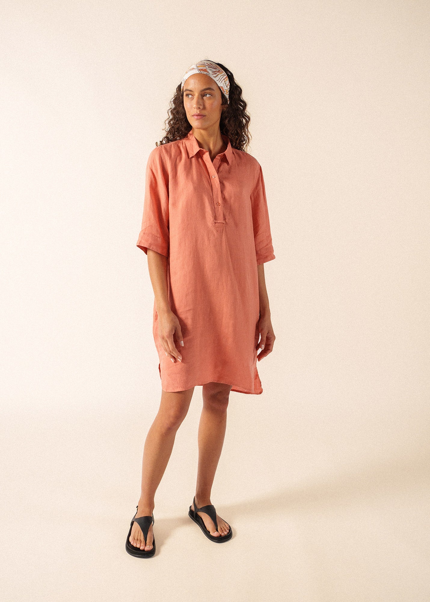 LEONIE Linen Shirt Dress (CLAY)