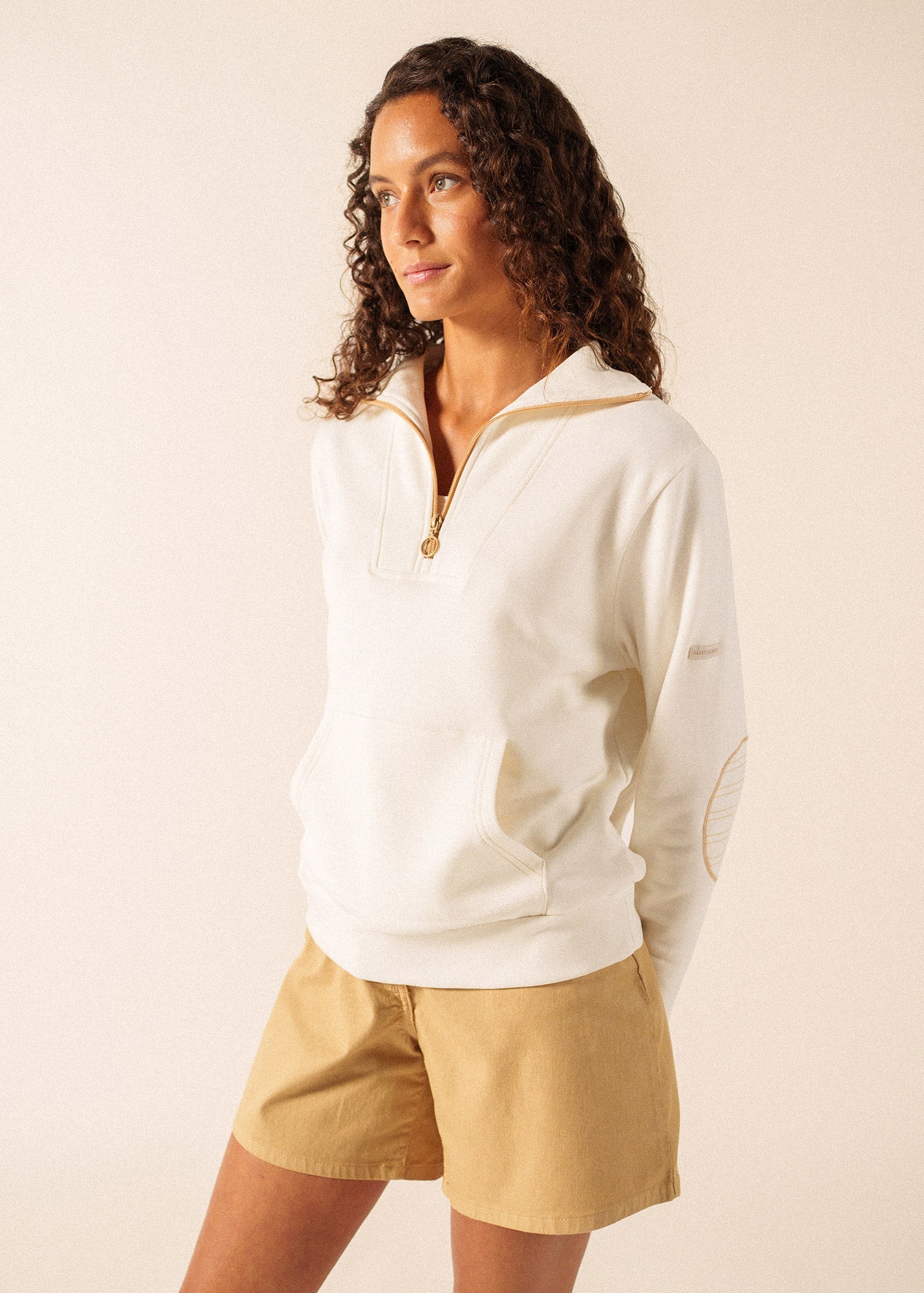 LOU Cotton Fleece Quarter-Zip Sweatshirt  (IVORY / SAIL CANVAS)