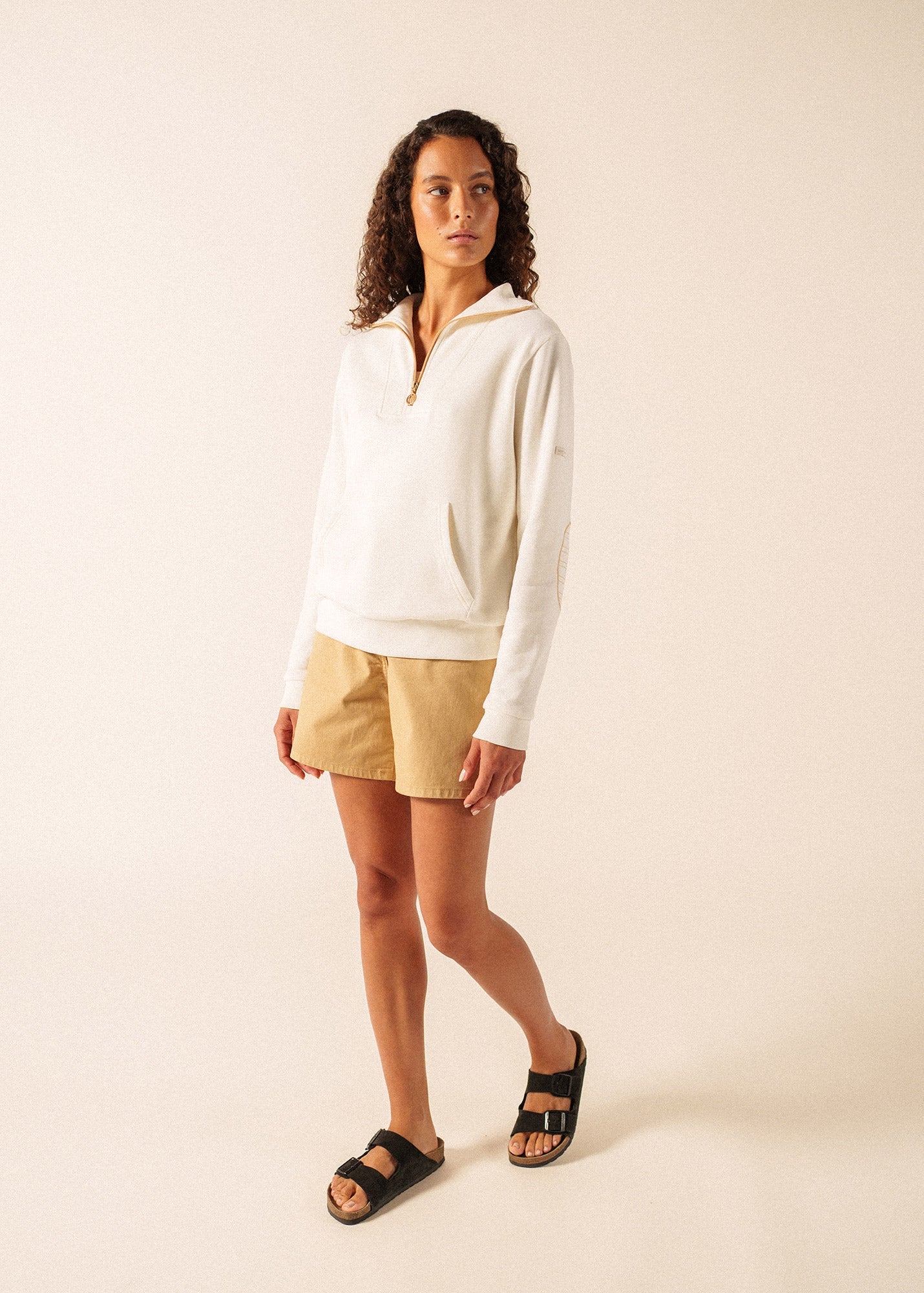LOU Cotton Fleece Quarter-Zip Sweatshirt  (IVORY / SAIL CANVAS)