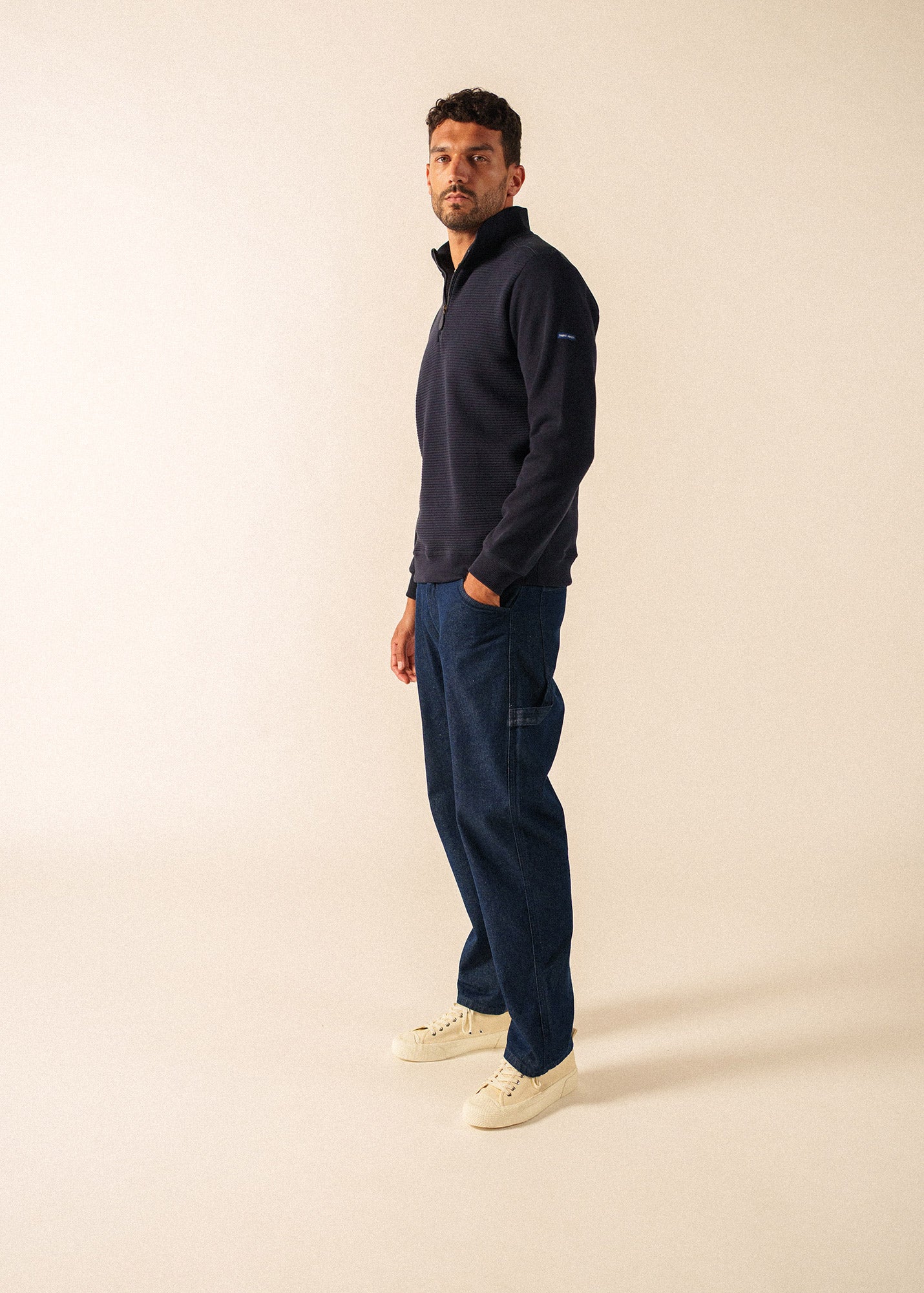 MALO Half-Zip Ribbed Sweater (NAVY)