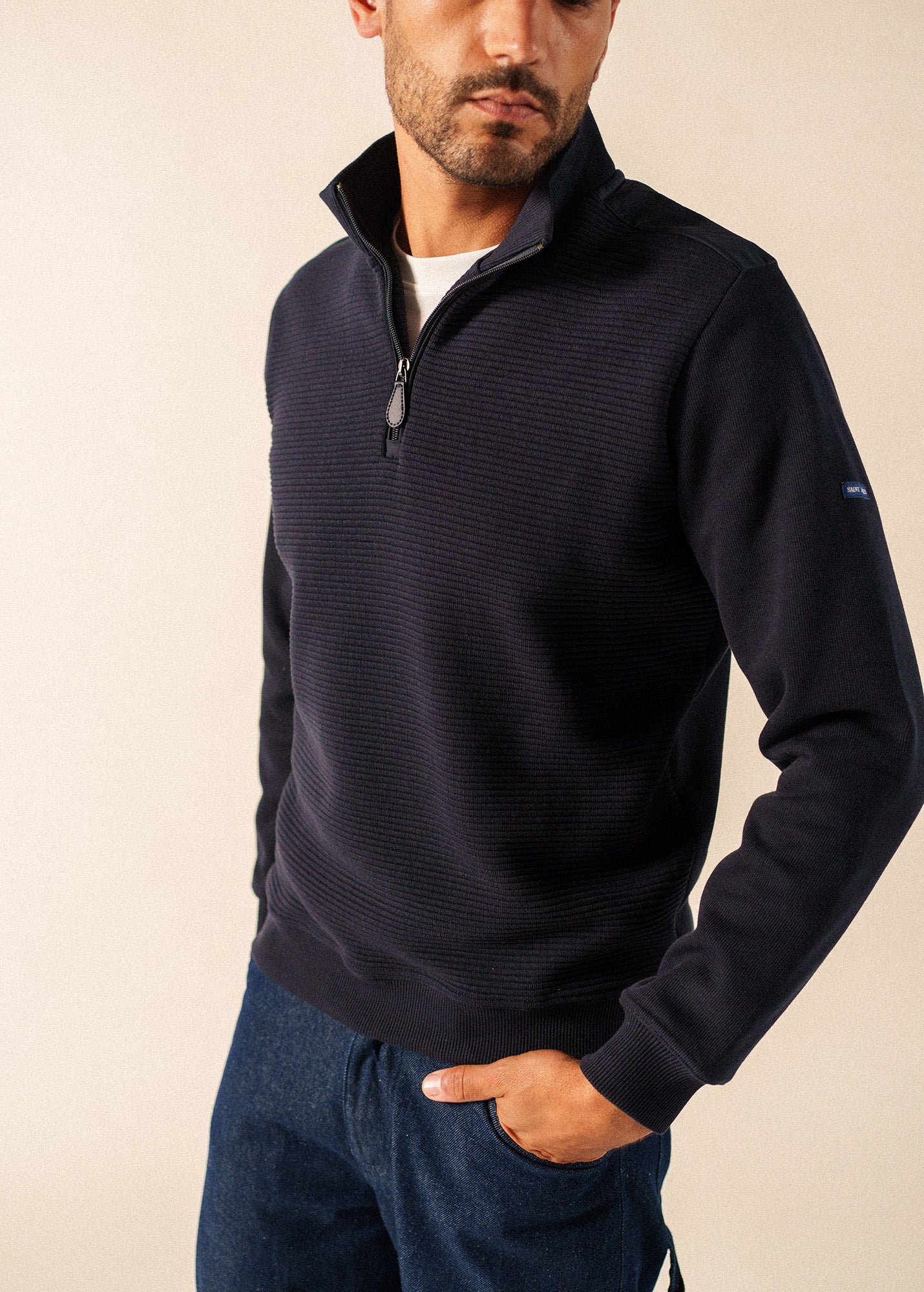 MALO Half-Zip Ribbed Sweater (NAVY)