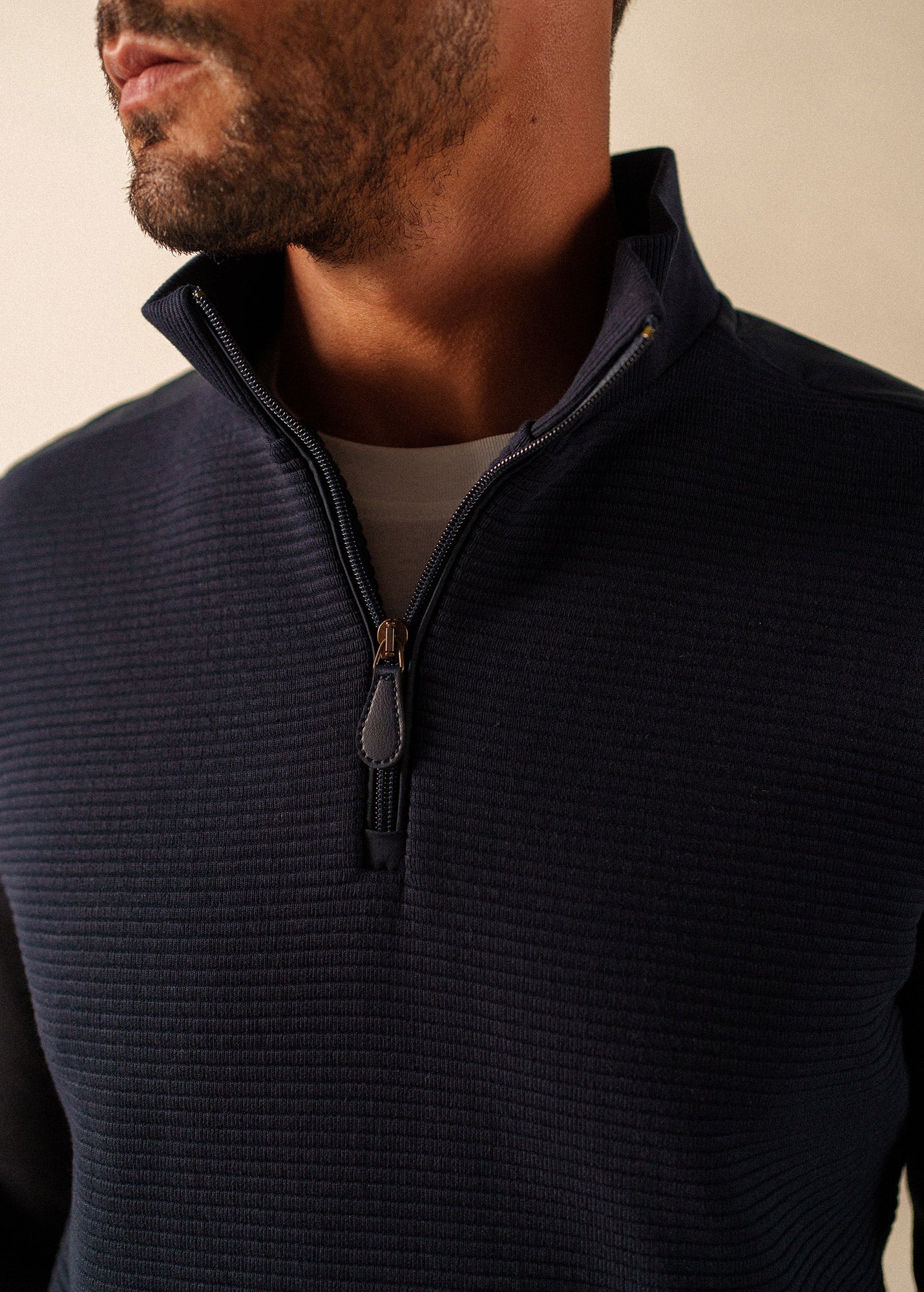 MALO Half-Zip Ribbed Sweater (NAVY)