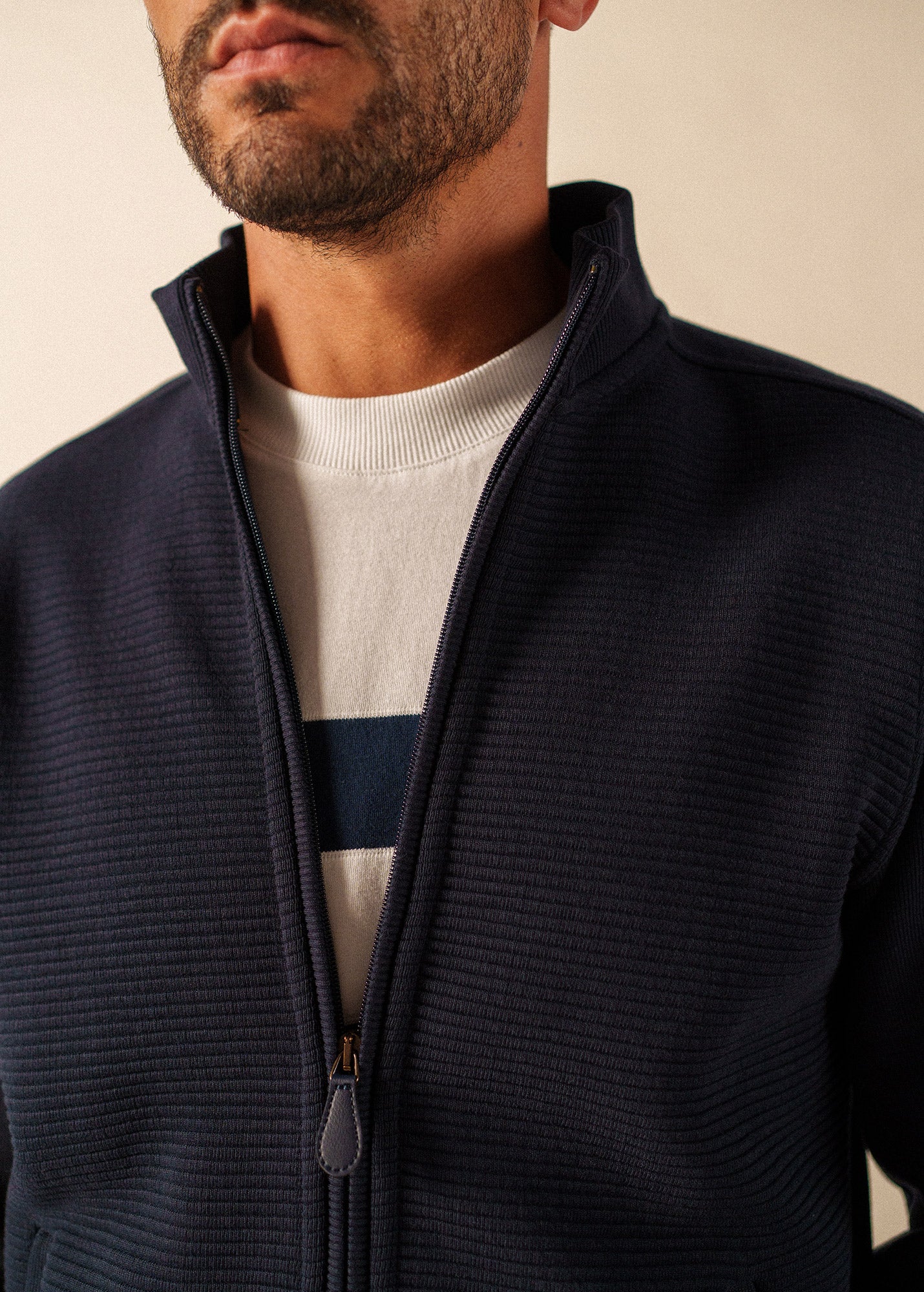 MATTEO Full-Zip Ribbed Cardigan (NAVY)