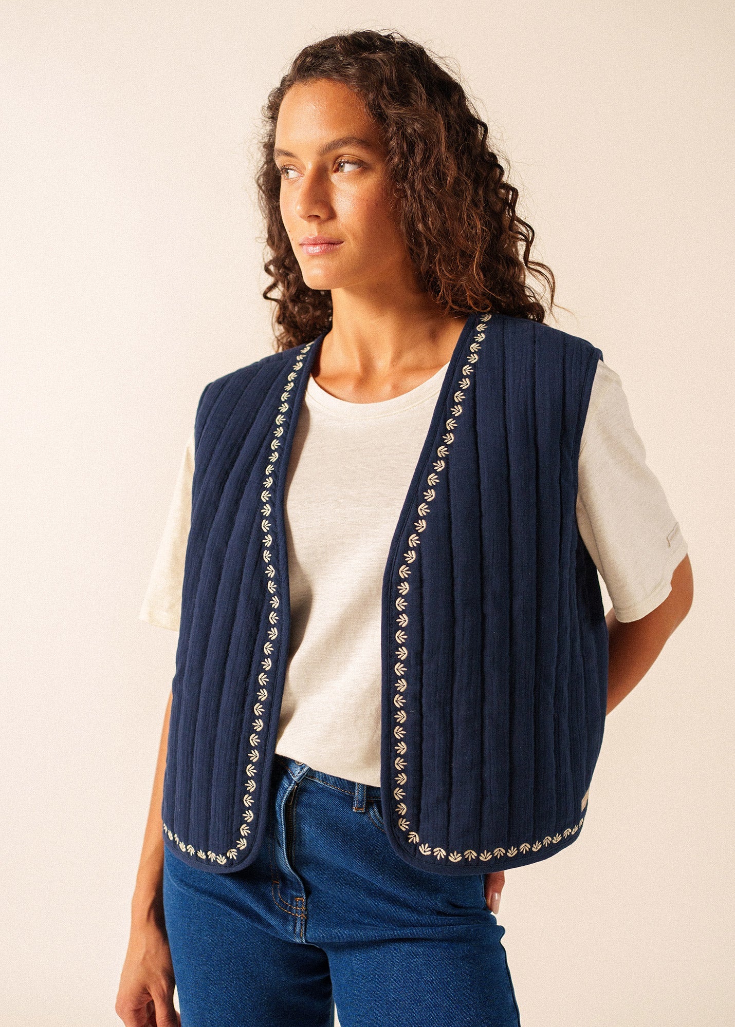 ST LILY Cotton Quilted Vest  (NAVY / SAIL CANVAS)