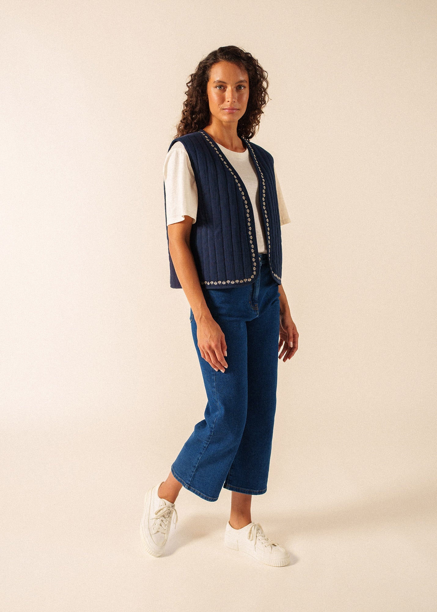 ST LILY Cotton Quilted Vest  (NAVY / SAIL CANVAS)