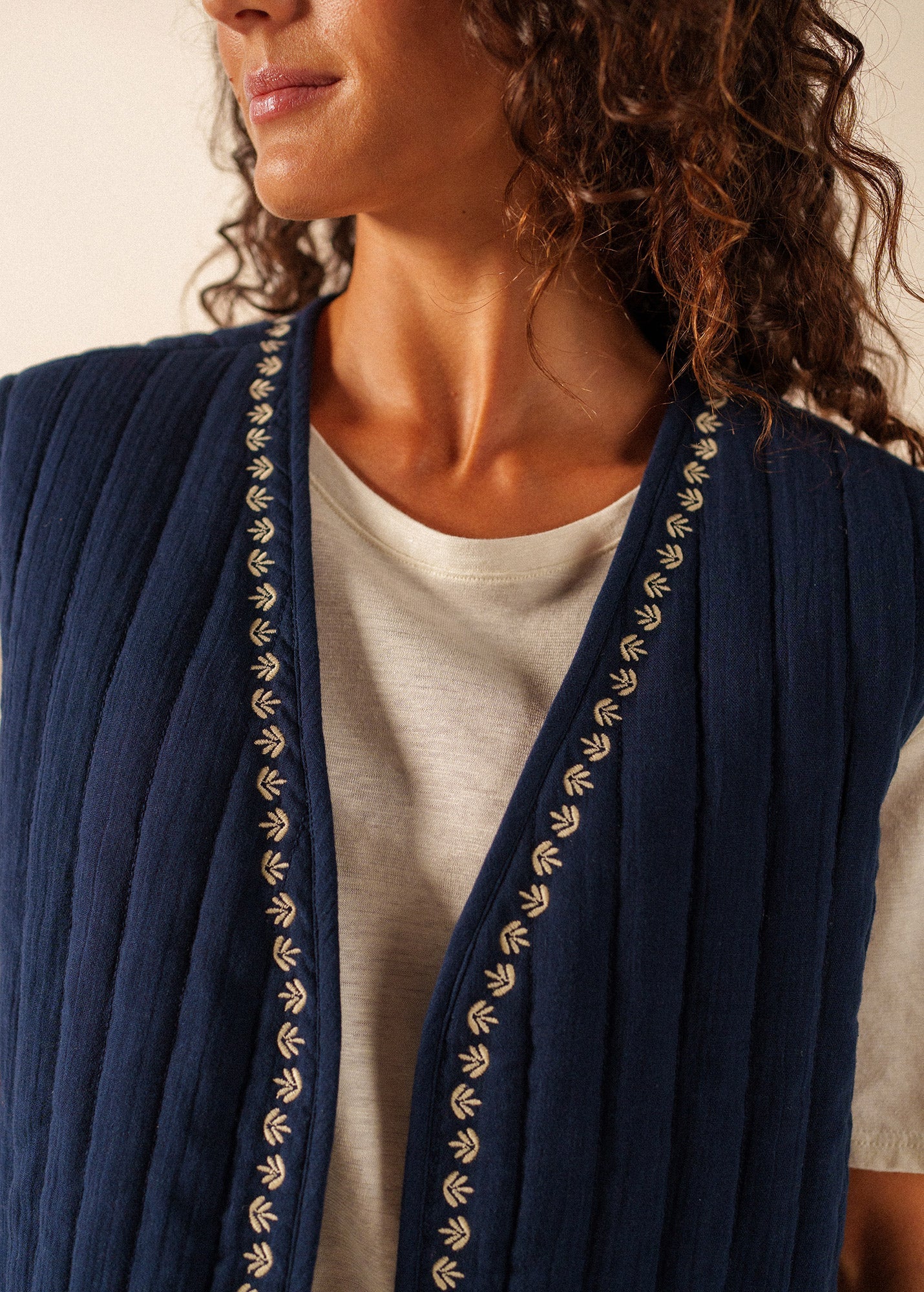 ST LILY Cotton Quilted Vest  (NAVY / SAIL CANVAS)