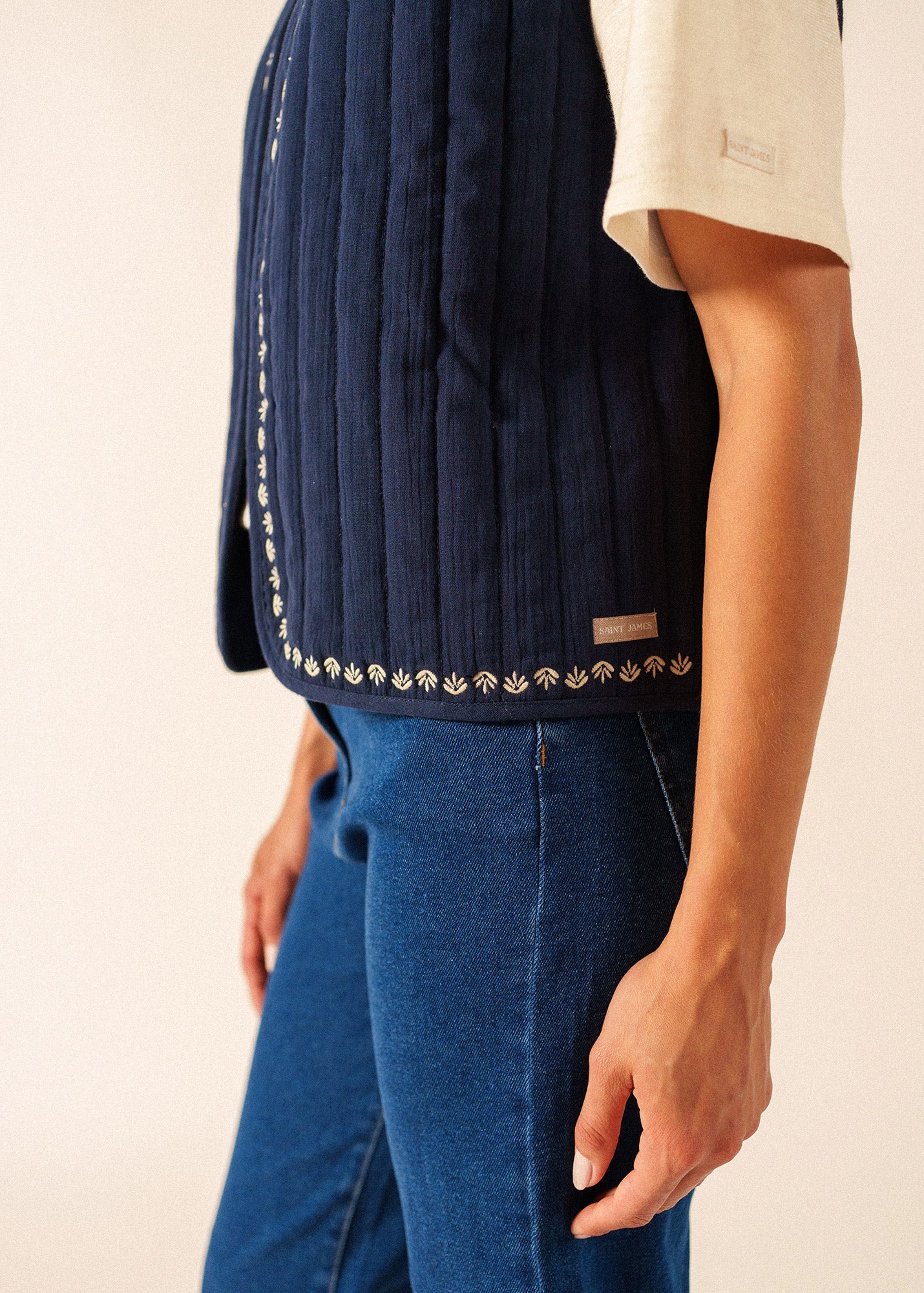 ST LILY Cotton Quilted Vest  (NAVY / SAIL CANVAS)