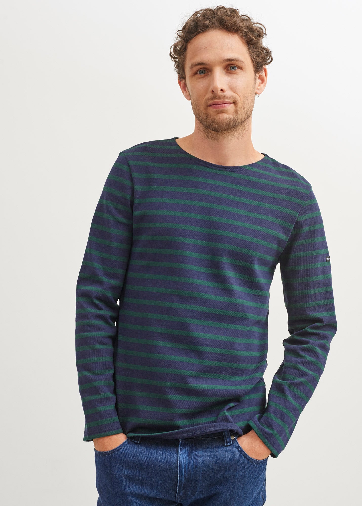 MERIDIEN MODERNE Breton Shirt (NAVY / PINE GREEN)