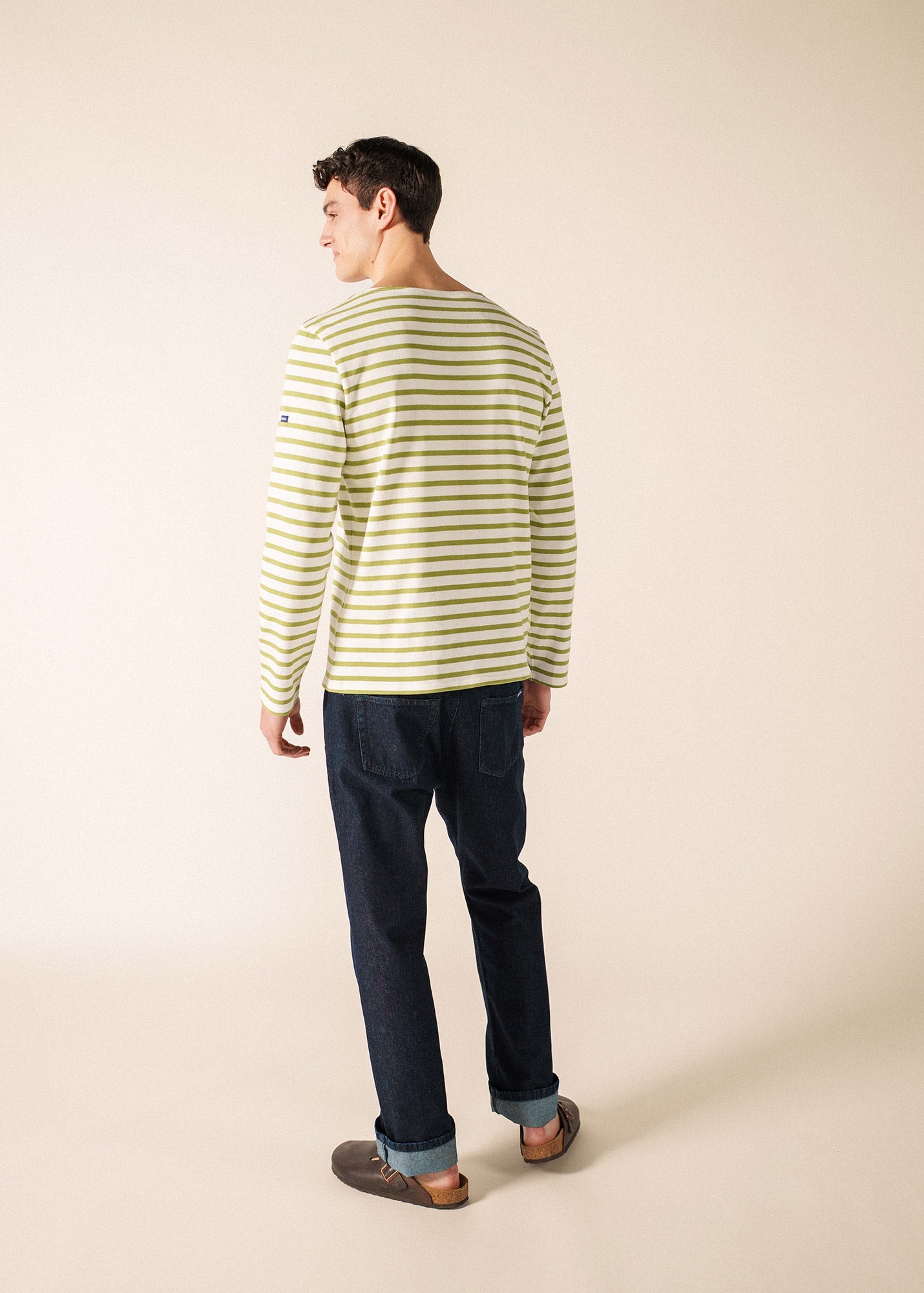 MERIDIEN MODERNE Breton Shirt (WHITE / SAGE OLIVE)