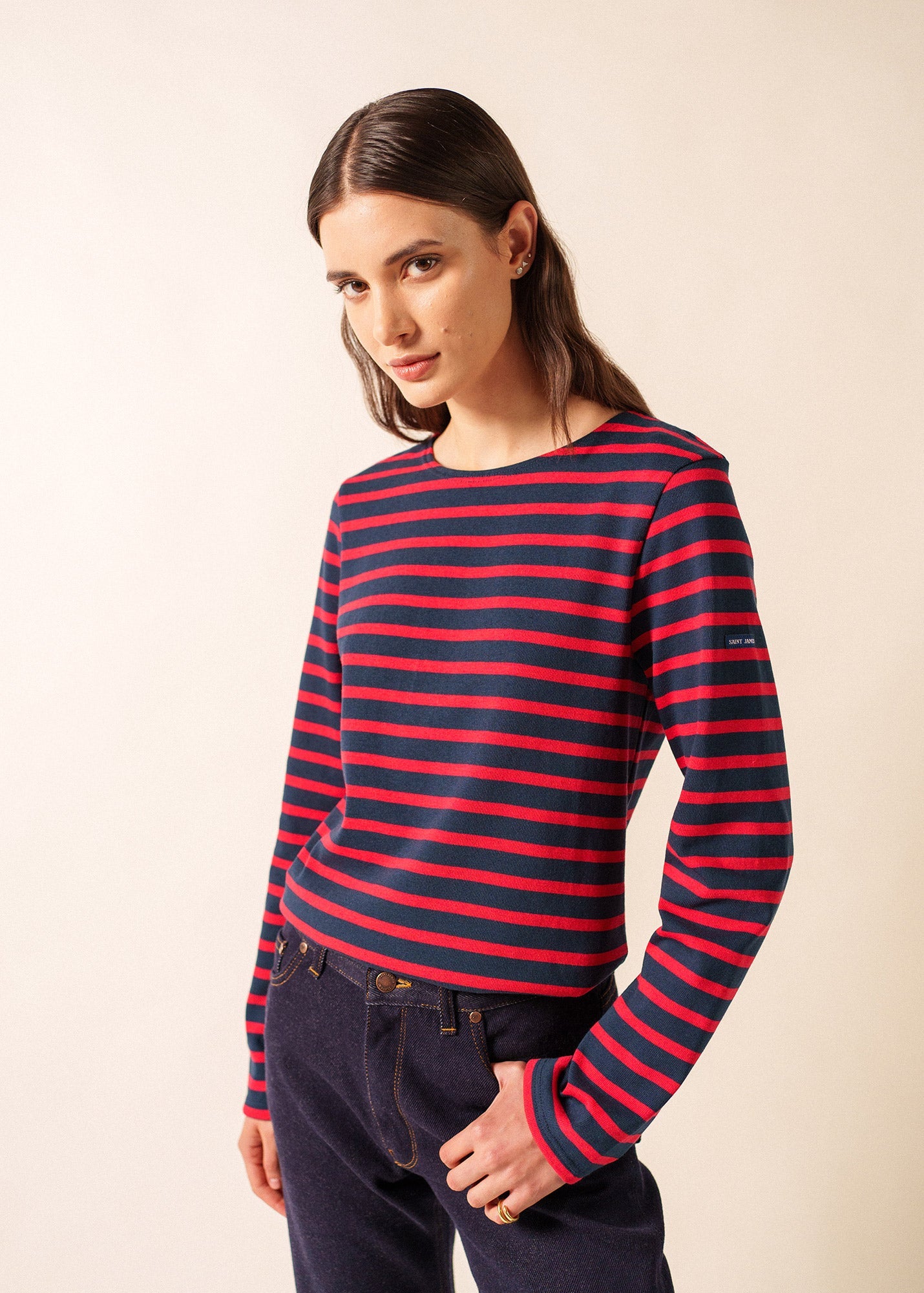 MERIDIEN MODERNE Breton Shirt (NAVY / RED)