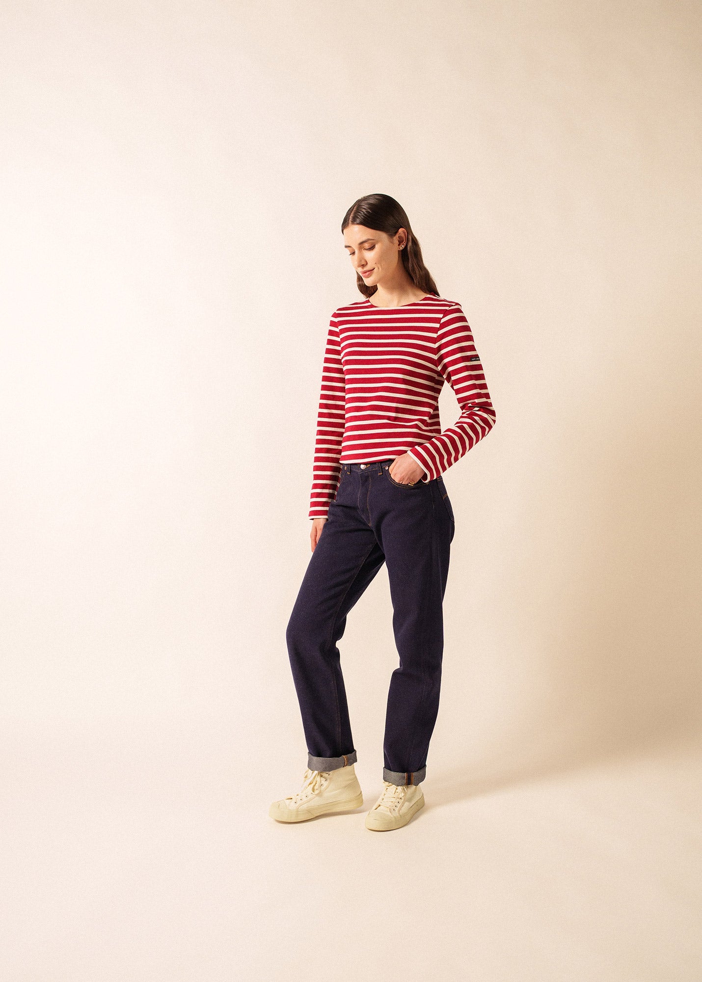 MERIDIEN MODERNE Breton Shirt (MAROON / ECRU)