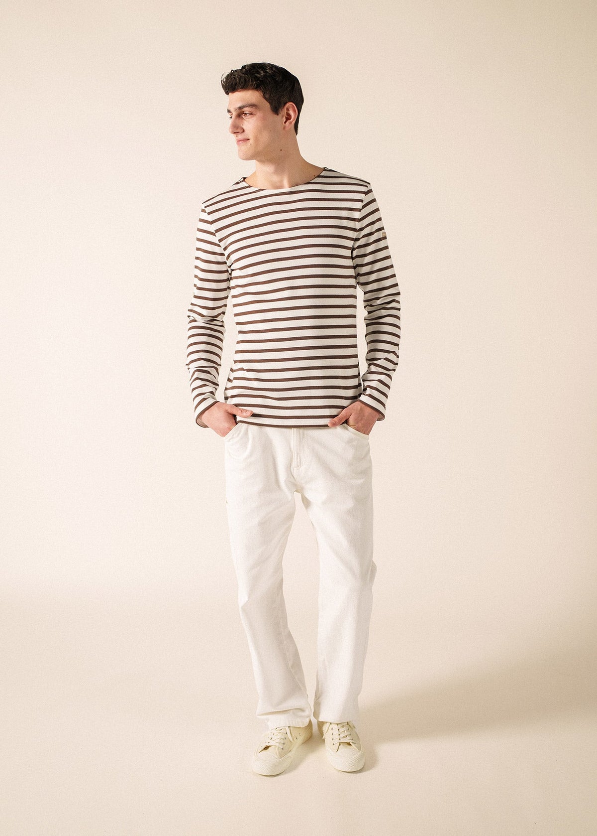 MERIDIEN MODERNE Breton Shirt (WHITE / CHOCOLATE)