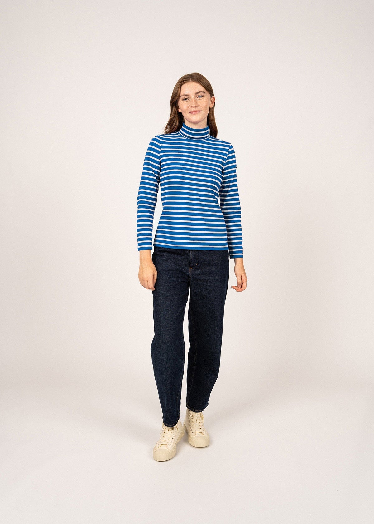 OURAL Striped Turtleneck ( DEEP TEAL / IVORY)