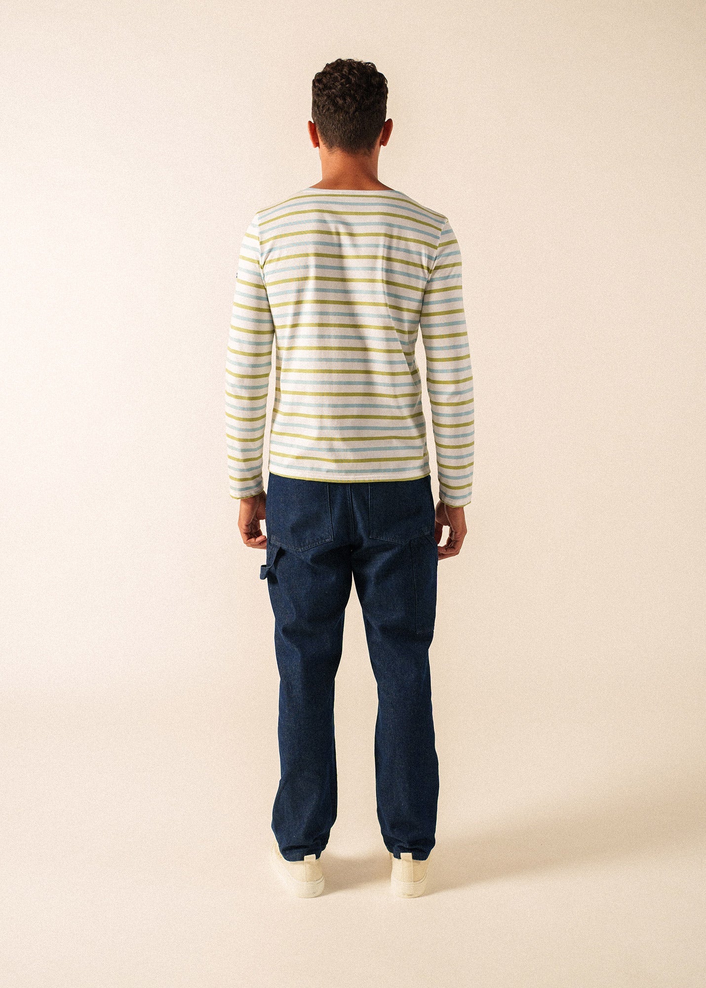 MINQUIERS MODERN TRI Tri-Color Breton Shirt (WHITE / SKYLIGHT BLUE / SAGE OLIVE)