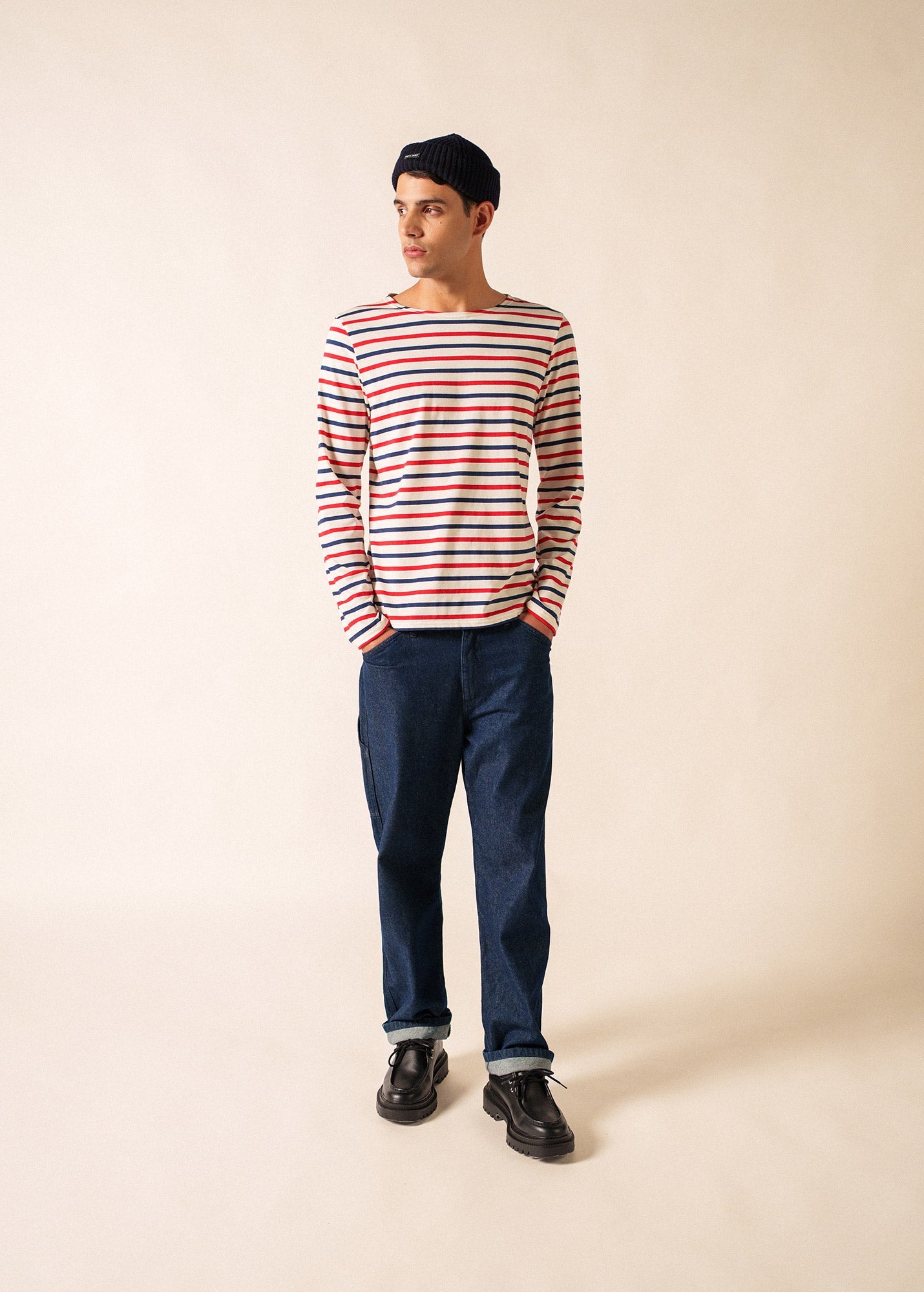 MINQUIERS MODERN TRI Tri-Color Breton Shirt (ECRU / NAVY / RED)