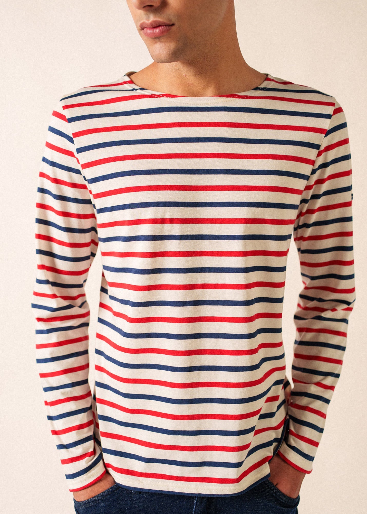 MINQUIERS MODERN TRI Tri-Color Breton Shirt (ECRU / NAVY / RED)