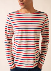 MINQUIERS MODERN TRI Tri-Color Breton Shirt (ECRU / NAVY / RED)